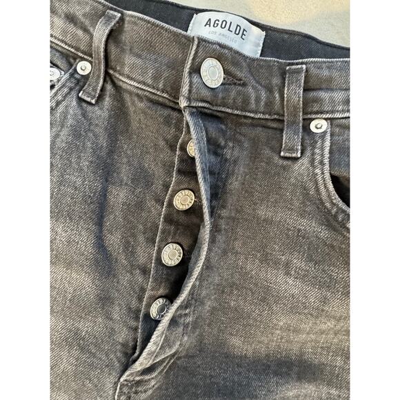 Agolde Riley 29 Black Jeans Button Fly High Waist Slim Straight Crop Denim - Picture 9 of 13